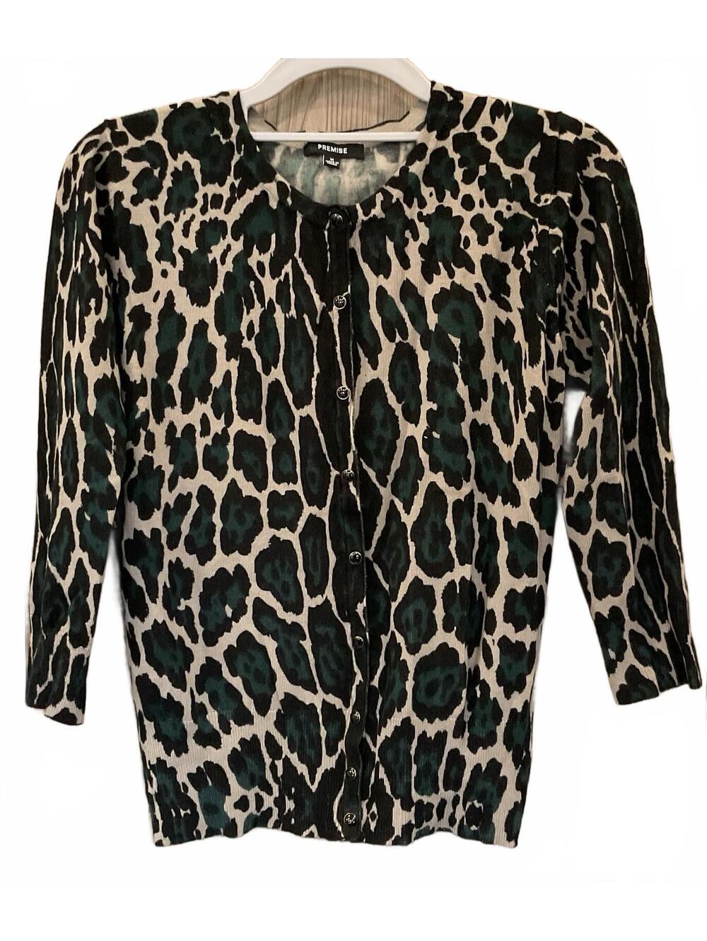 Premise Womens Animal Print Snap Up Sweater Size M